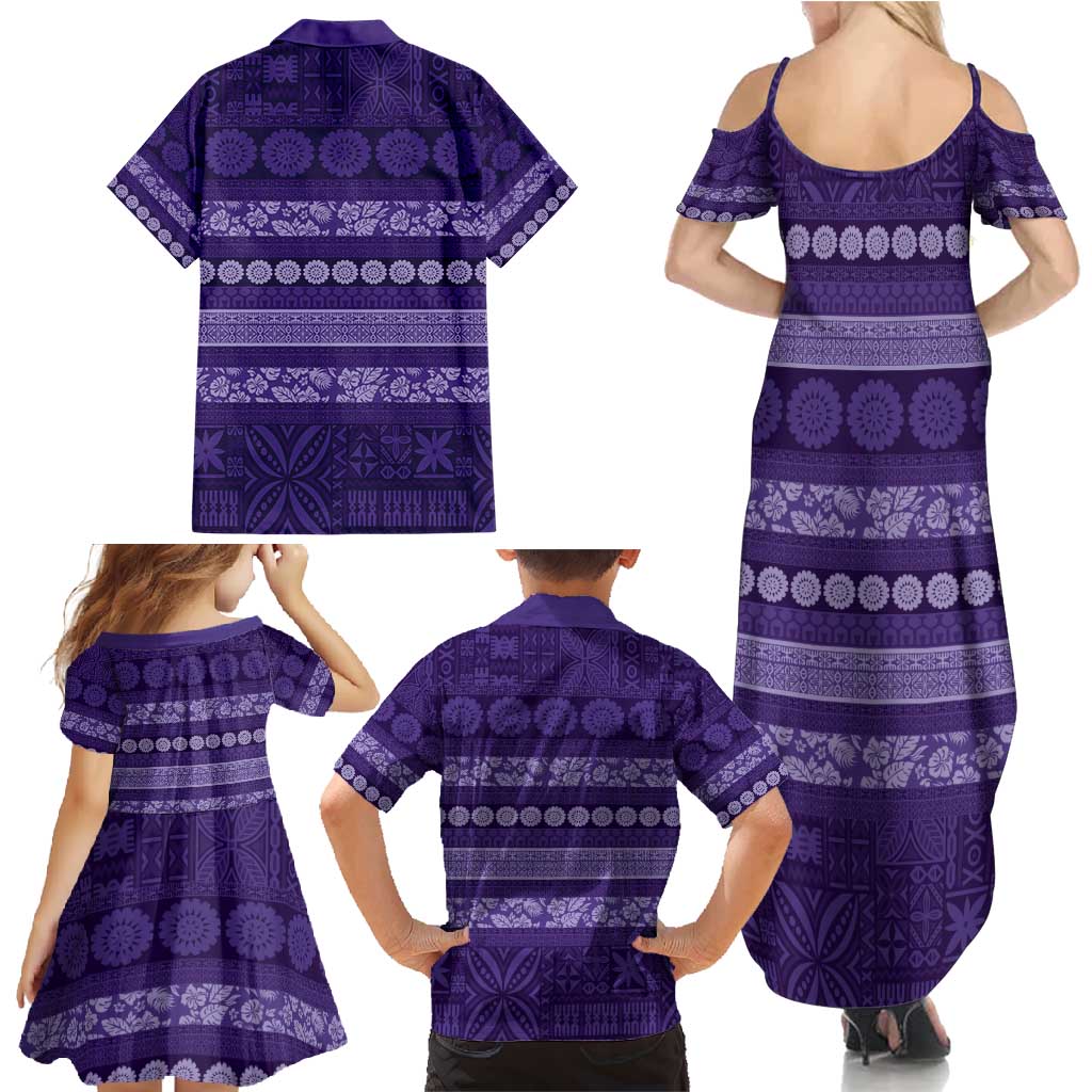 Fiji Marau na Kerisimasi Family Matching Summer Maxi Dress and Hawaiian Shirt Purple Tapa Masi Inspired Christmas - Polynesian Pride