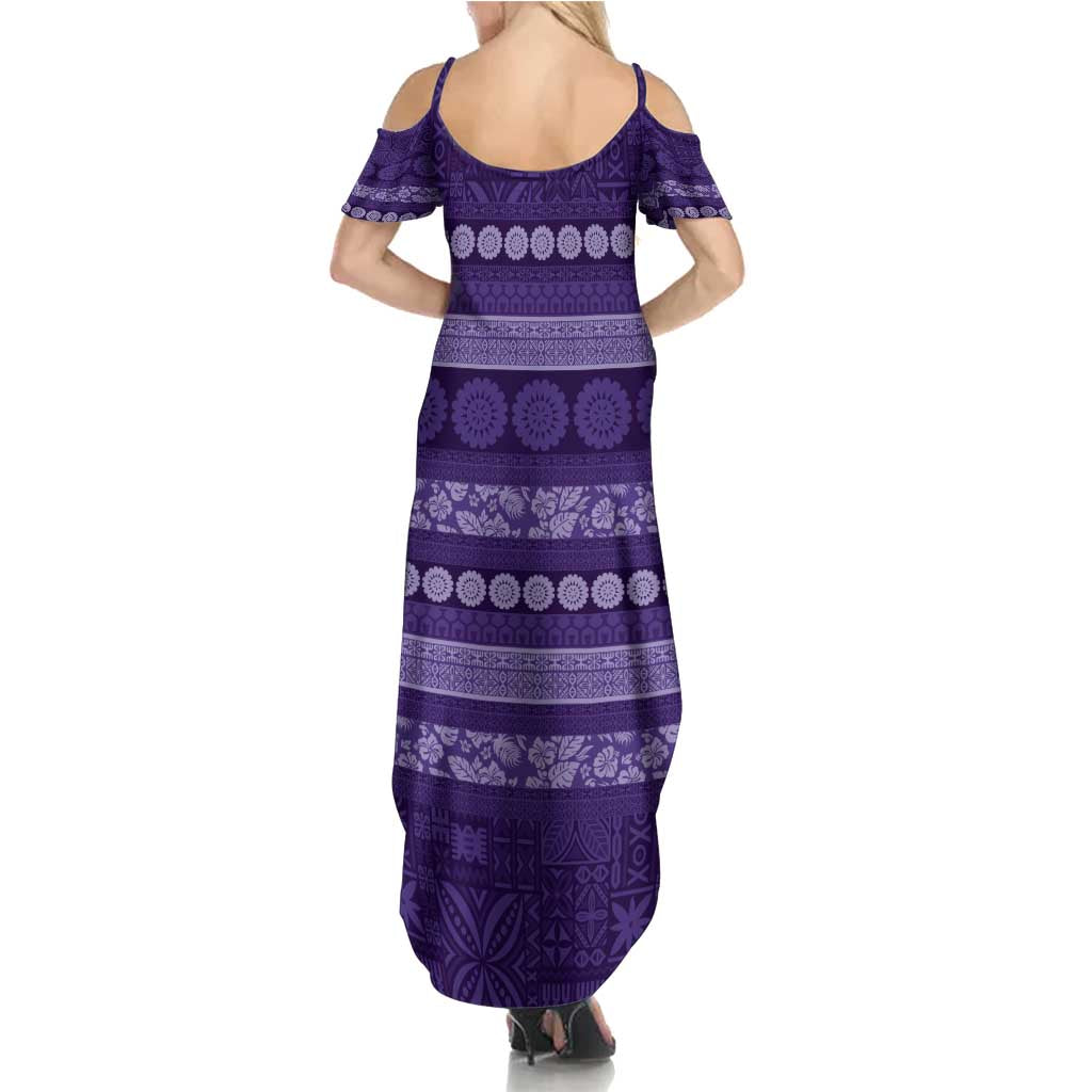 Fiji Marau na Kerisimasi Family Matching Summer Maxi Dress and Hawaiian Shirt Purple Tapa Masi Inspired Christmas - Polynesian Pride