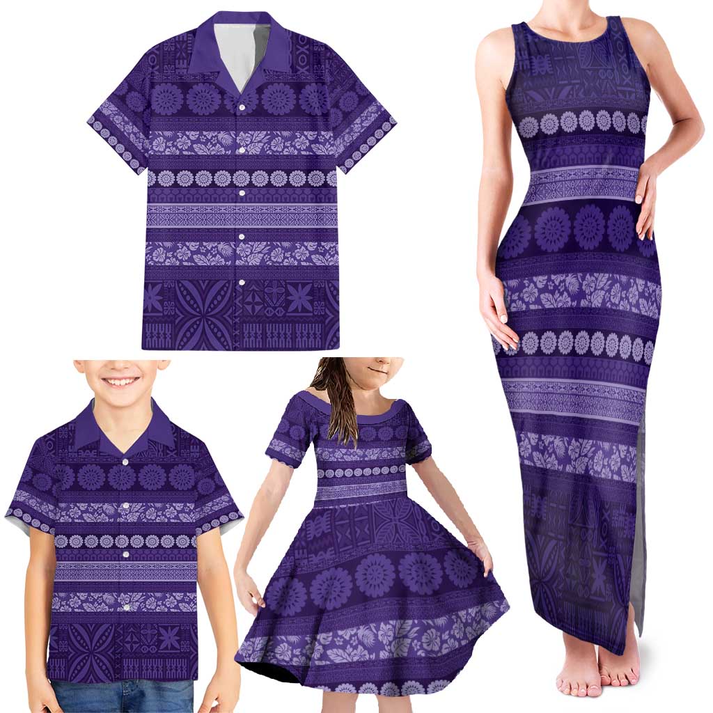 Fiji Marau na Kerisimasi Family Matching Tank Maxi Dress and Hawaiian Shirt Purple Tapa Masi Inspired Christmas - Polynesian Pride