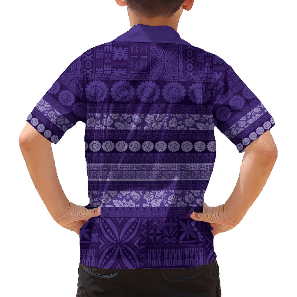 Fiji Marau na Kerisimasi Kid Hawaiian Shirt Purple Tapa Masi Inspired Christmas - Polynesian Pride