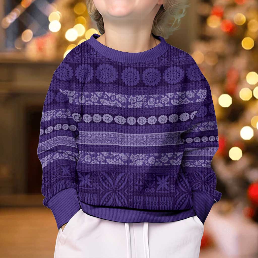 Fiji Marau na Kerisimasi Kid Ugly Christmas Sweater Purple Tapa Masi Inspired Christmas - Polynesian Pride