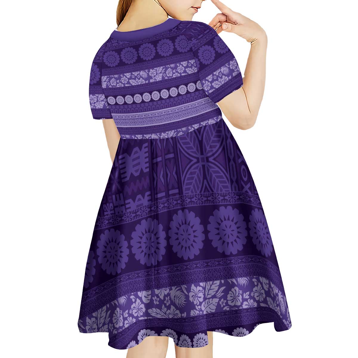 Fiji Marau na Kerisimasi Kid Short Sleeve Dress Purple Tapa Masi Inspired Christmas - Polynesian Pride
