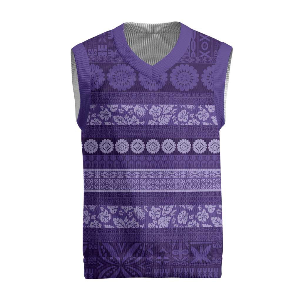 Fiji Marau na Kerisimasi Christmas Knitted V-Neck Vest Purple Tapa Masi Inspired Christmas - Polynesian Pride