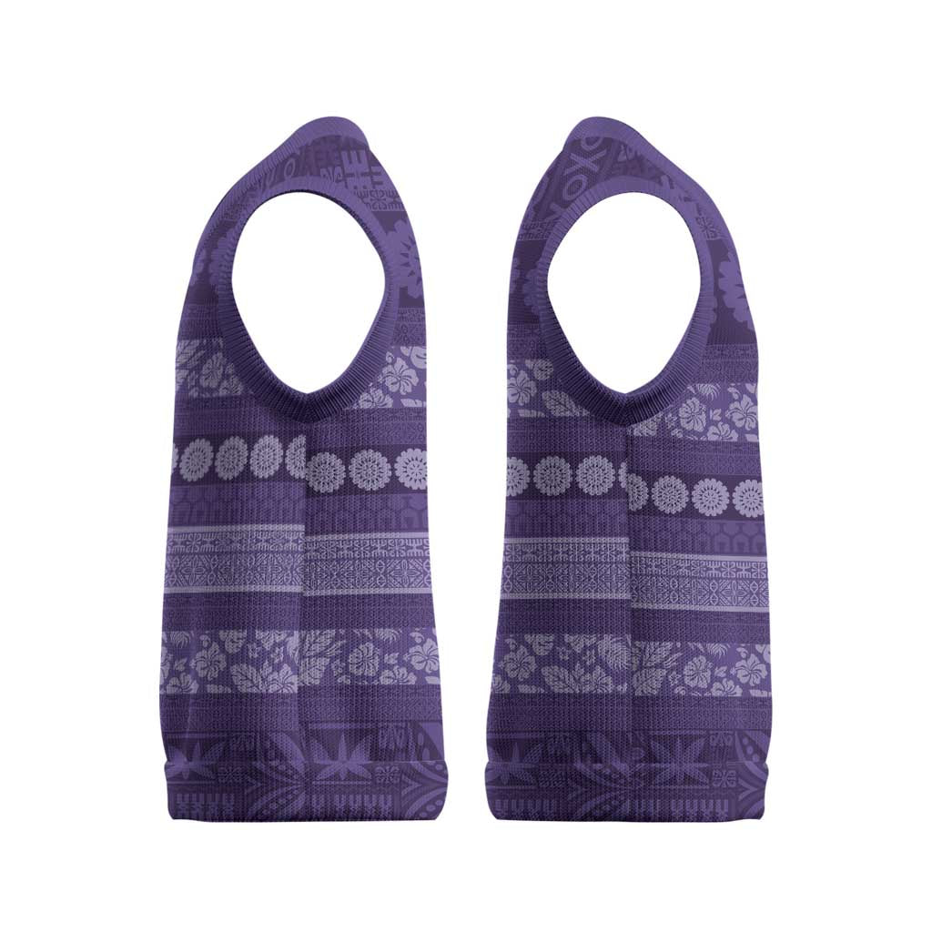 Fiji Marau na Kerisimasi Christmas Knitted V-Neck Vest Purple Tapa Masi Inspired Christmas - Polynesian Pride