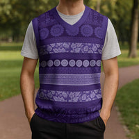 Fiji Marau na Kerisimasi Christmas Knitted V-Neck Vest Purple Tapa Masi Inspired Christmas - Polynesian Pride