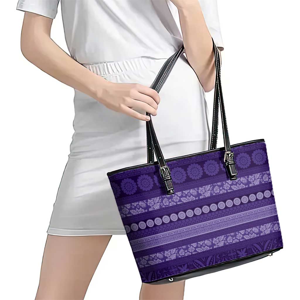 Fiji Marau na Kerisimasi Leather Tote Bag Purple Tapa Masi Inspired Christmas - Polynesian Pride