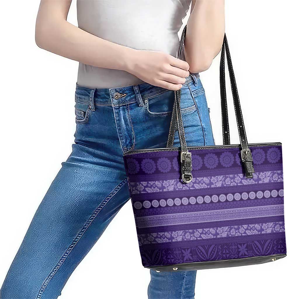 Fiji Marau na Kerisimasi Leather Tote Bag Purple Tapa Masi Inspired Christmas - Polynesian Pride