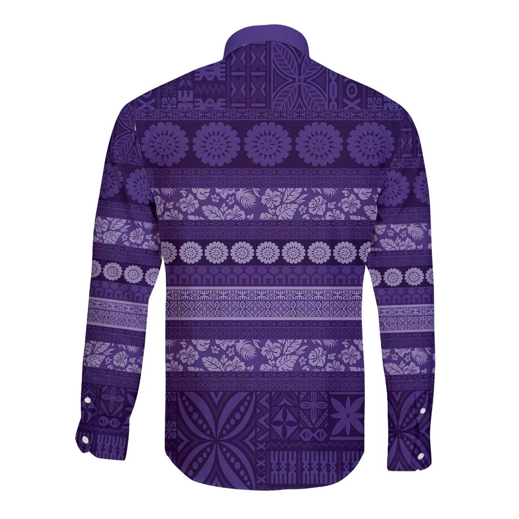 Fiji Marau na Kerisimasi Long Sleeve Button Shirt Purple Tapa Masi Inspired Christmas - Polynesian Pride