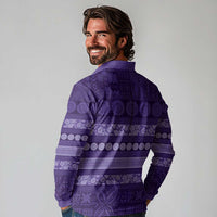 Fiji Marau na Kerisimasi Long Sleeve Polo Shirt Purple Tapa Masi Inspired Christmas - Polynesian Pride