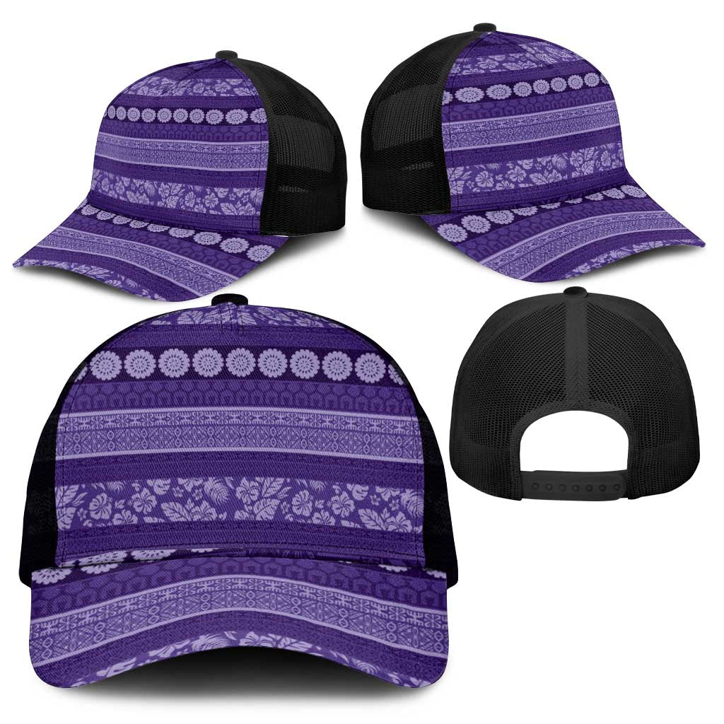 Fiji Marau na Kerisimasi Mesh Trucker Cap Purple Tapa Masi Inspired Christmas - Polynesian Pride