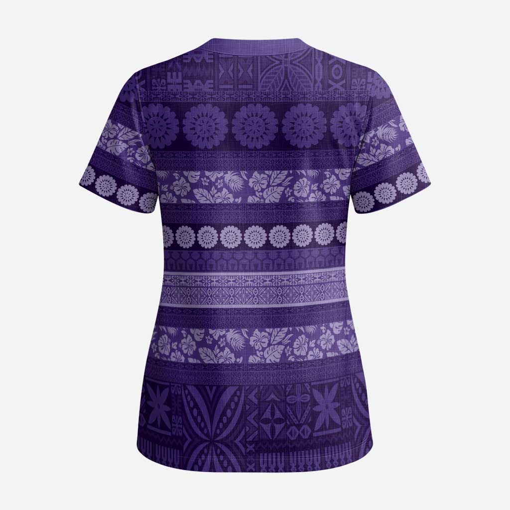 Fiji Marau na Kerisimasi Scrub Top Purple Tapa Masi Inspired Christmas - Polynesian Pride