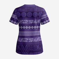 Fiji Marau na Kerisimasi Scrub Top Purple Tapa Masi Inspired Christmas - Polynesian Pride