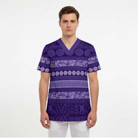Fiji Marau na Kerisimasi Scrub Top Purple Tapa Masi Inspired Christmas - Polynesian Pride