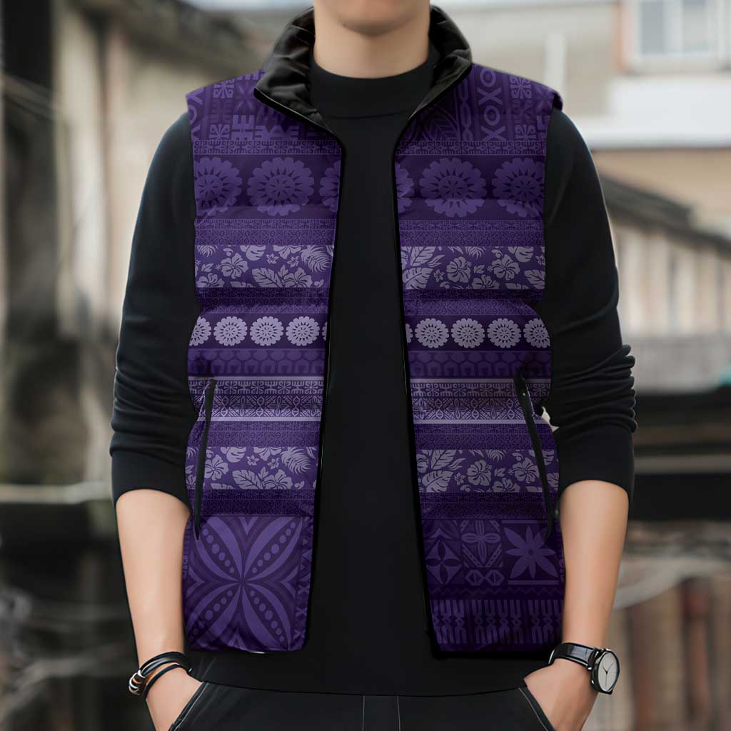 Fiji Marau na Kerisimasi Sleeveless Puffer Jacket Purple Tapa Masi Inspired Christmas - Polynesian Pride