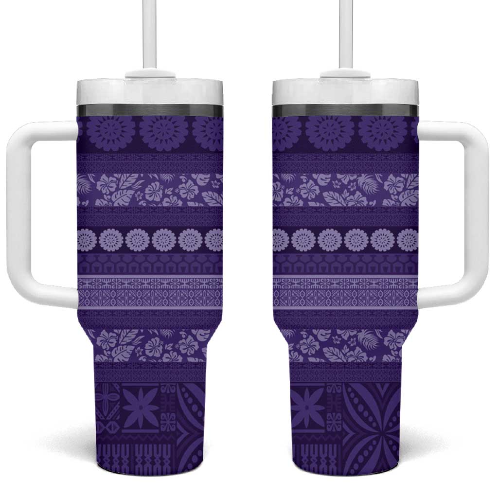 Fiji Marau na Kerisimasi Tumbler With Handle Purple Tapa Masi Inspired Christmas - Polynesian Pride