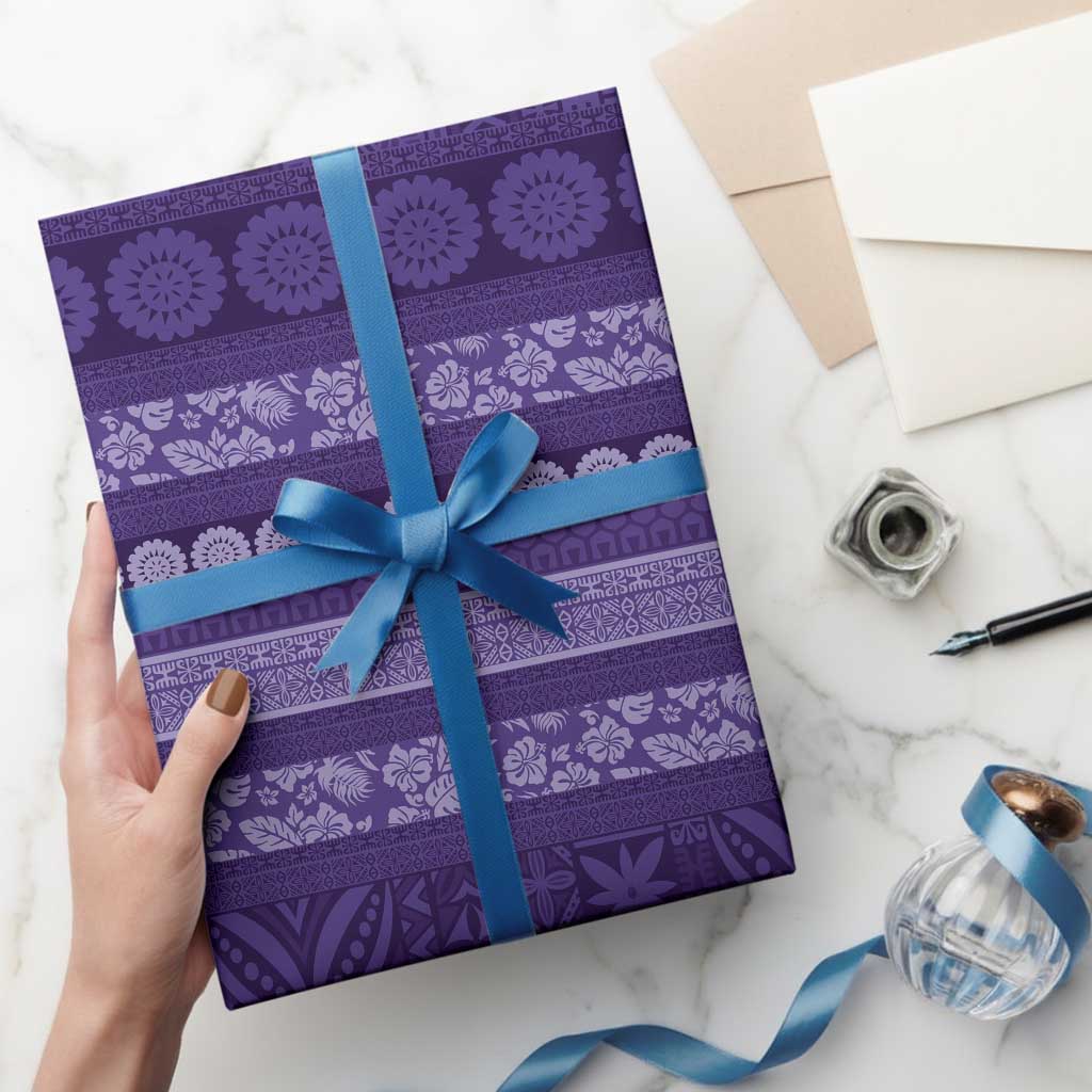 Fiji Marau na Kerisimasi Wrapping Paper Purple Tapa Masi Inspired Christmas - Polynesian Pride