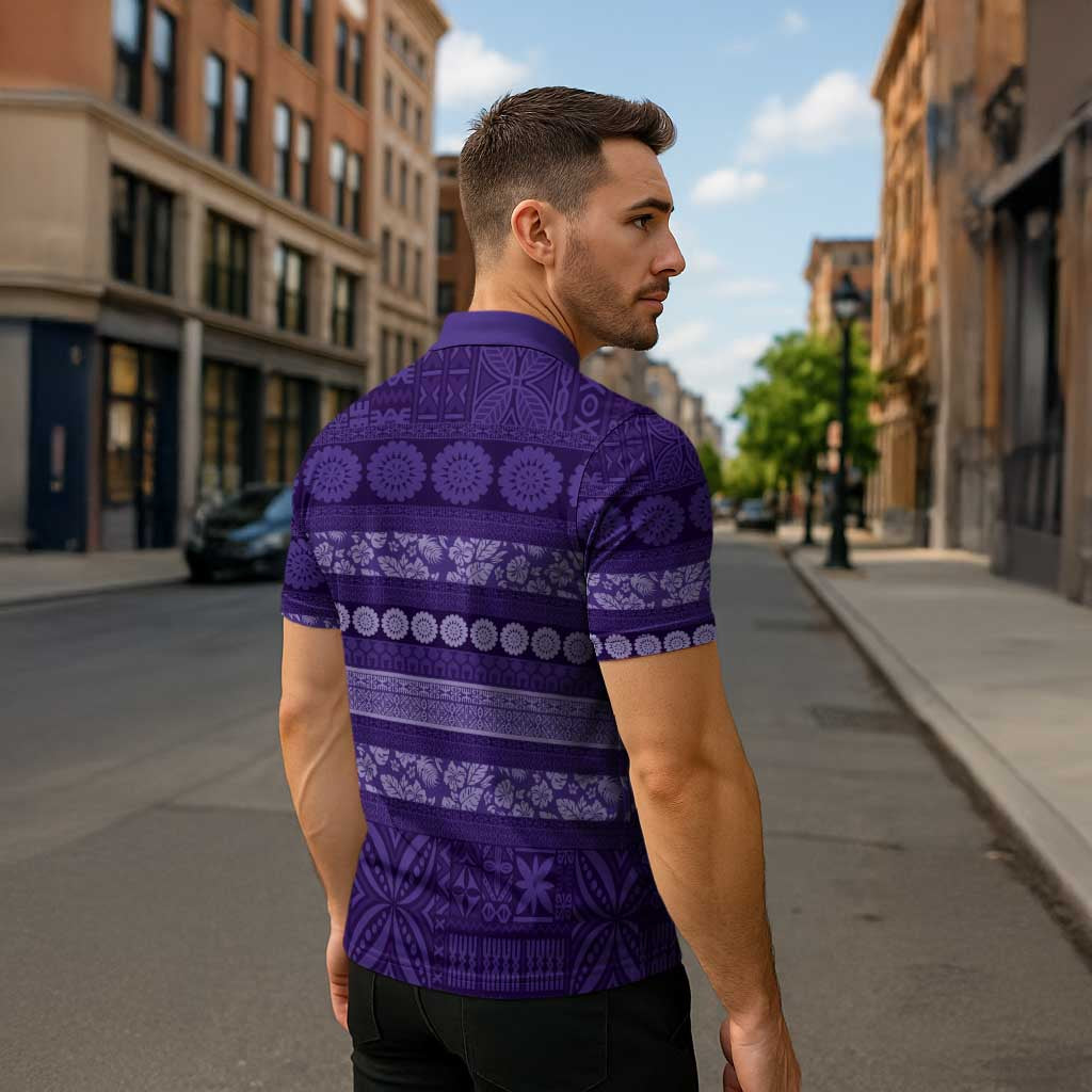Fiji Marau na Kerisimasi Zipper Polo Shirt Purple Tapa Masi Inspired Christmas - Polynesian Pride