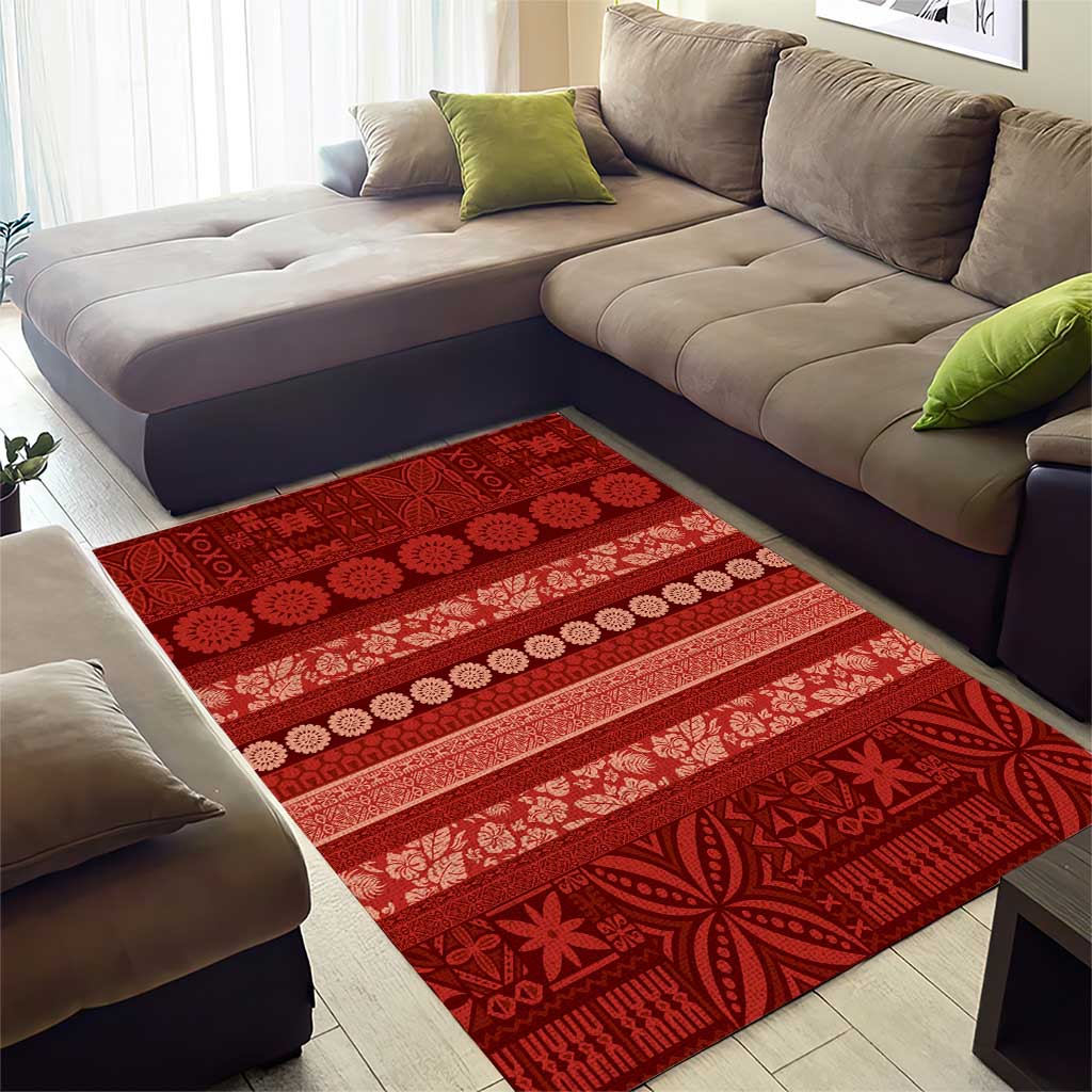 Fiji Marau na Kerisimasi Area Rug Red Tapa Masi Inspired Christmas - Polynesian Pride