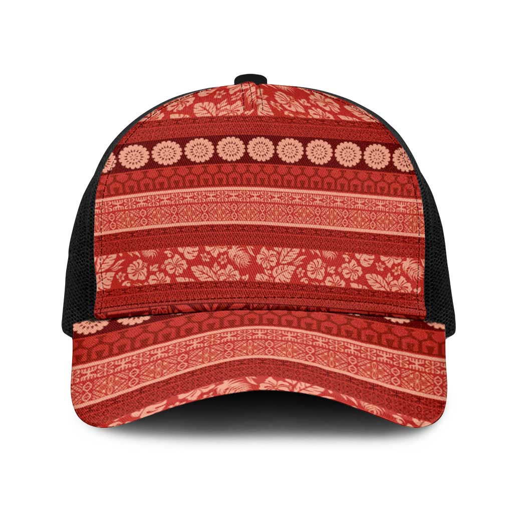 Fiji Marau na Kerisimasi Baseball Net Cap Red Tapa Masi Inspired Christmas - Polynesian Pride