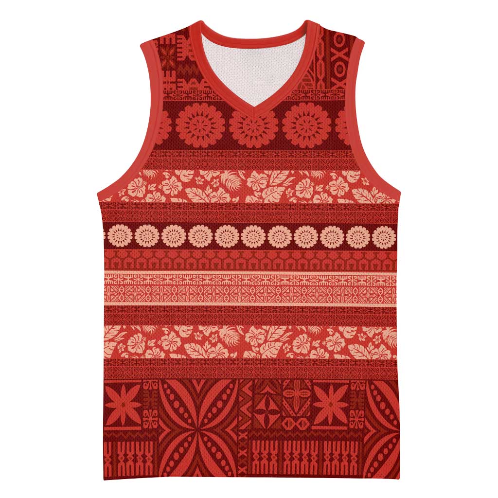 Fiji Marau na Kerisimasi Basketball Jersey Red Tapa Masi Inspired Christmas - Polynesian Pride