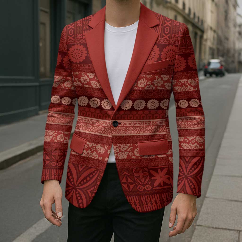Fiji Marau na Kerisimasi Blazer Red Tapa Masi Inspired Christmas - Polynesian Pride