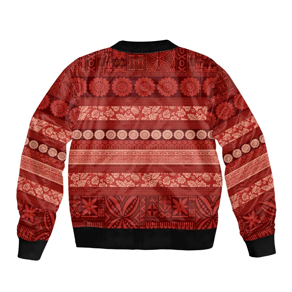 Fiji Marau na Kerisimasi Bomber Jacket Red Tapa Masi Inspired Christmas - Polynesian Pride