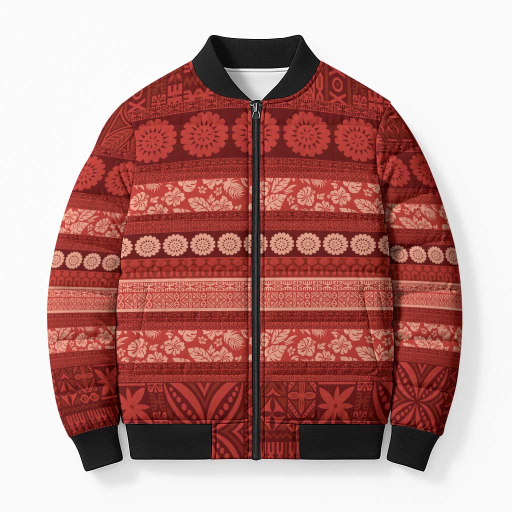 Fiji Marau na Kerisimasi Bomber Puffer Jacket Red Tapa Masi Inspired Christmas - Polynesian Pride