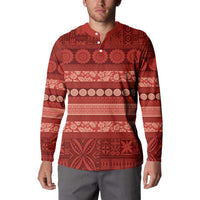 Fiji Marau na Kerisimasi Button Sweatshirt Red Tapa Masi Inspired Christmas - Polynesian Pride