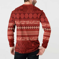 Fiji Marau na Kerisimasi Button Sweatshirt Red Tapa Masi Inspired Christmas - Polynesian Pride