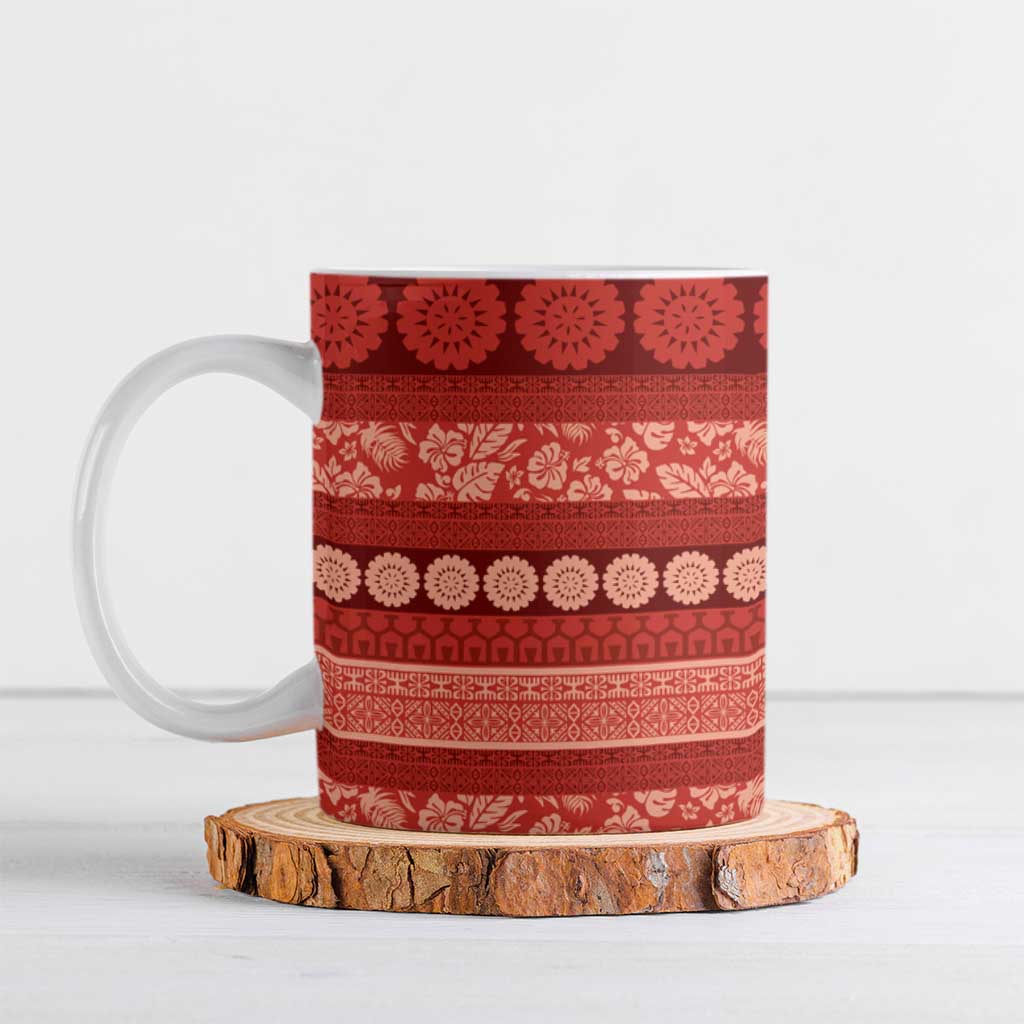Fiji Marau na Kerisimasi Ceramic Mug Red Tapa Masi Inspired Christmas - Polynesian Pride