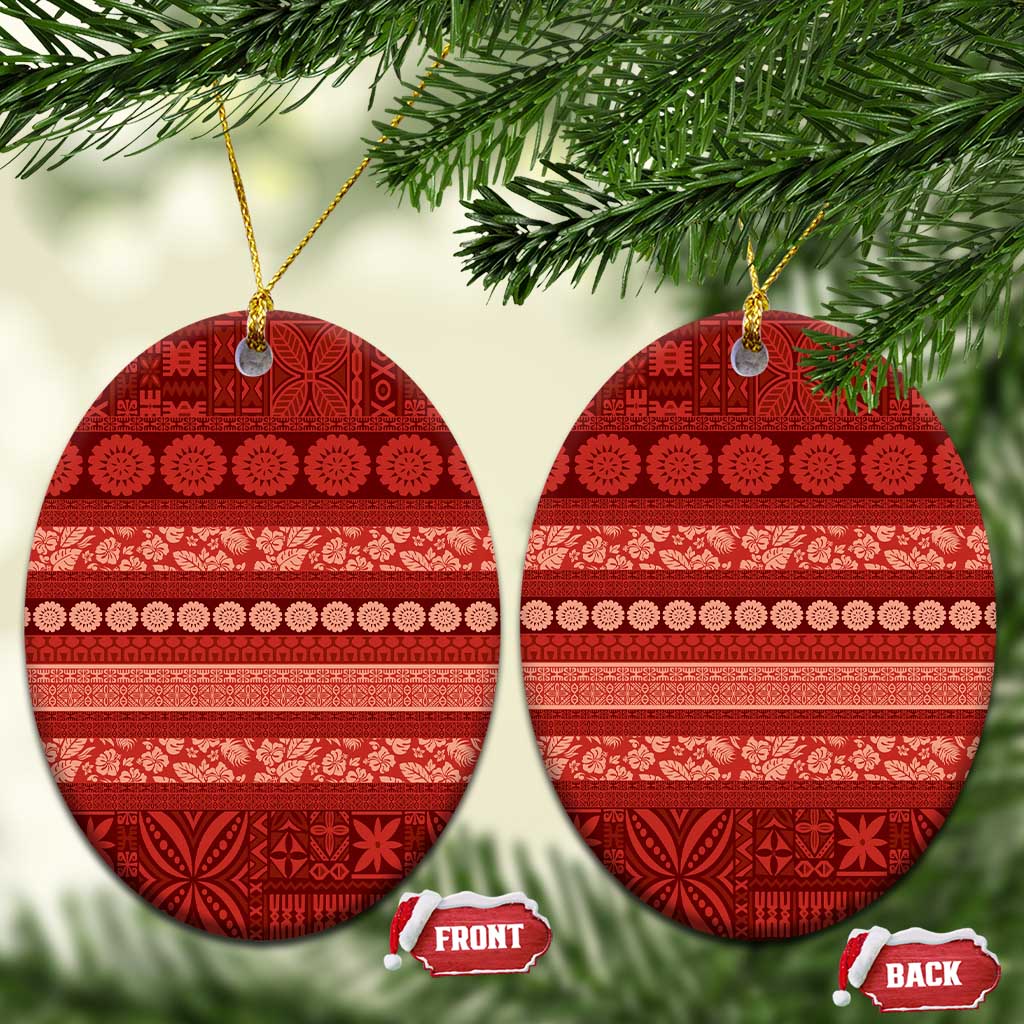 Fiji Marau na Kerisimasi Ceramic Ornament Red Tapa Masi Inspired Christmas - Polynesian Pride