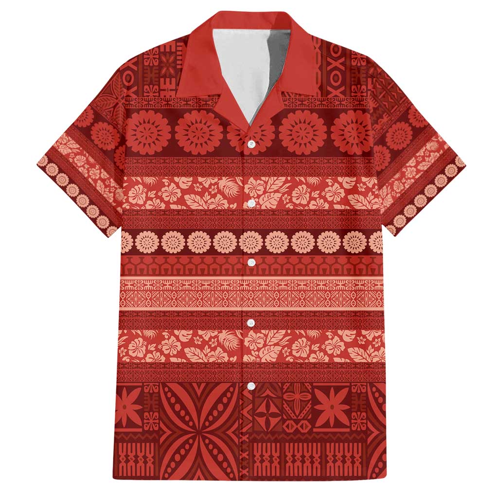 Fiji Marau na Kerisimasi Family Matching Long Sleeve Bodycon Dress and Hawaiian Shirt Red Tapa Masi Inspired Christmas - Polynesian Pride