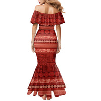 Fiji Marau na Kerisimasi Family Matching Mermaid Dress and Hawaiian Shirt Red Tapa Masi Inspired Christmas - Polynesian Pride
