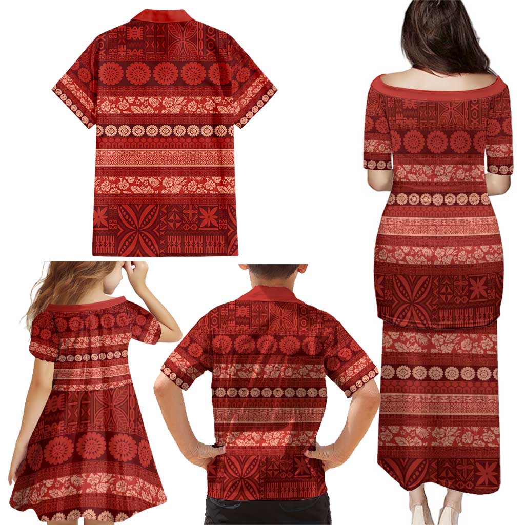 Fiji Marau na Kerisimasi Family Matching Puletasi and Hawaiian Shirt Red Tapa Masi Inspired Christmas - Polynesian Pride
