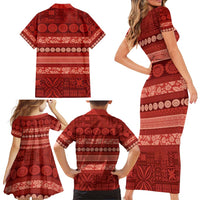 Fiji Marau na Kerisimasi Family Matching Short Sleeve Bodycon Dress and Hawaiian Shirt Red Tapa Masi Inspired Christmas - Polynesian Pride