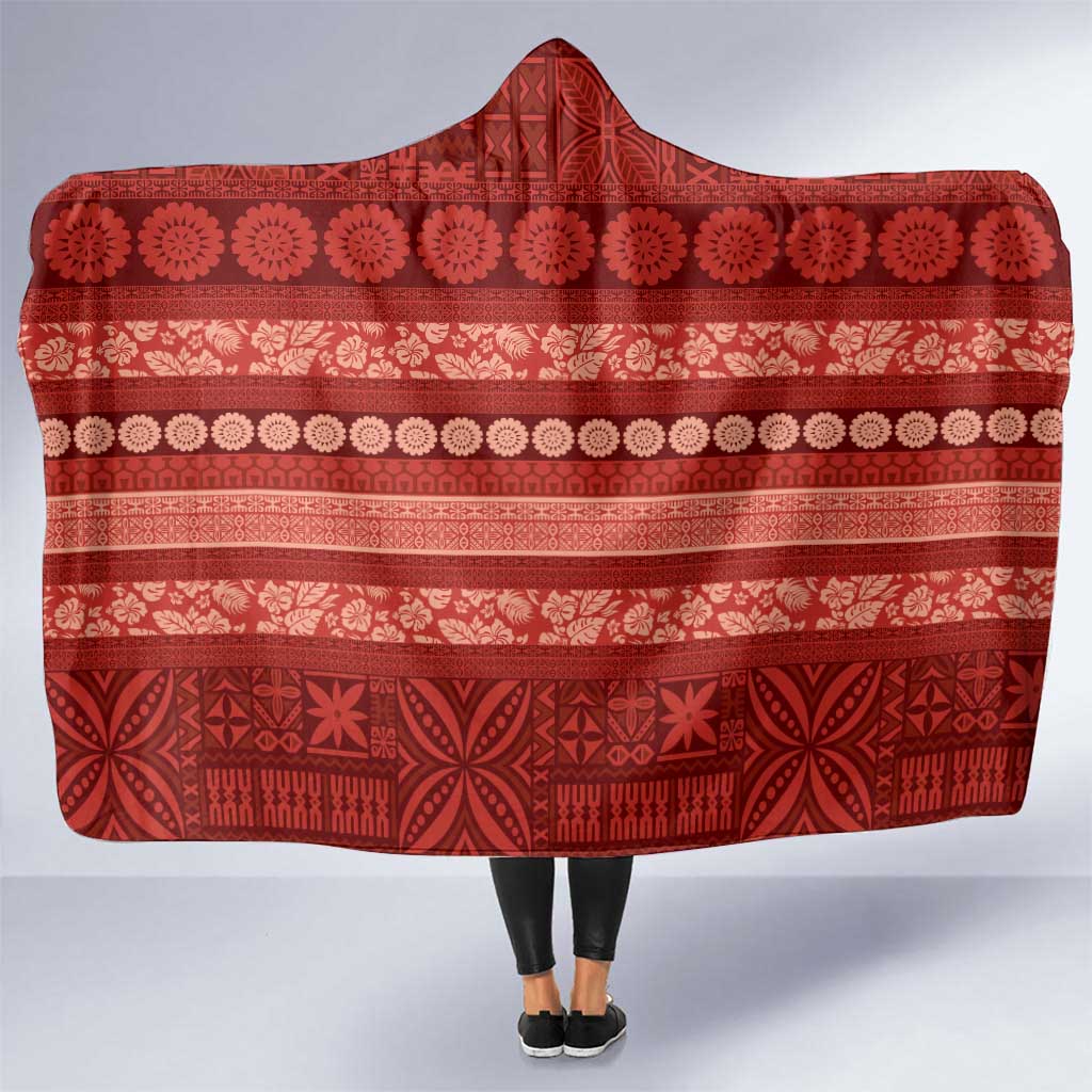 Fiji Marau na Kerisimasi Hooded Blanket Red Tapa Masi Inspired Christmas - Polynesian Pride