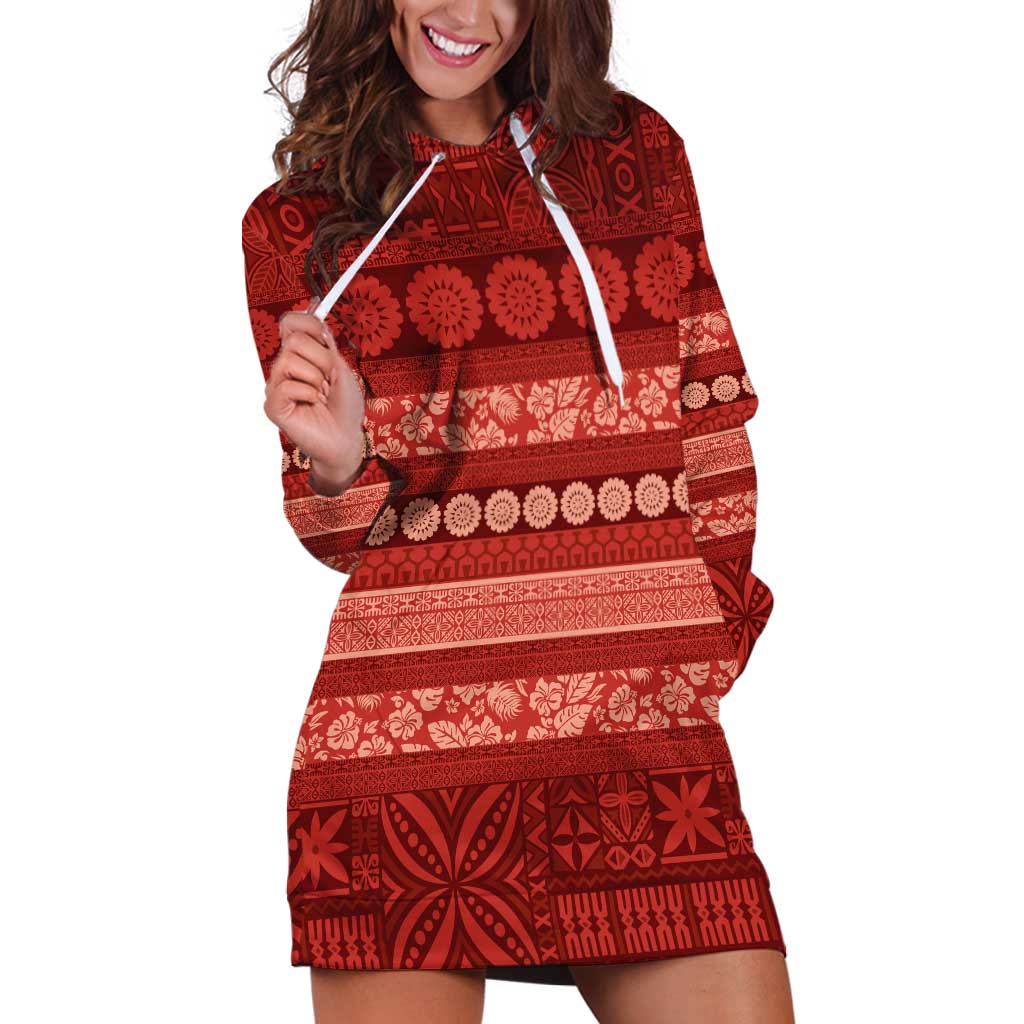 Fiji Marau na Kerisimasi Hoodie Dress Red Tapa Masi Inspired Christmas - Polynesian Pride