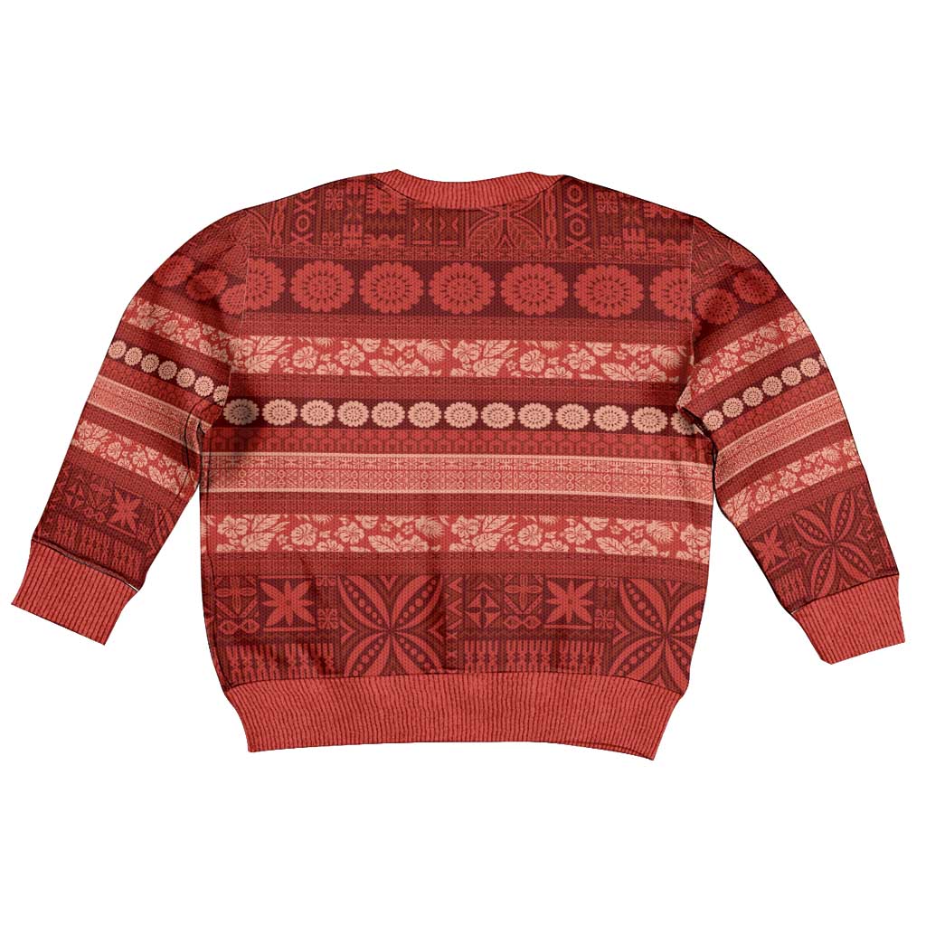 Fiji Marau na Kerisimasi Kid Ugly Christmas Sweater Red Tapa Masi Inspired Christmas - Polynesian Pride