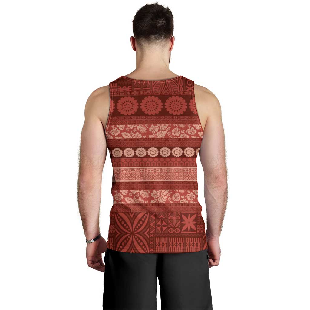 Fiji Marau na Kerisimasi Men Tank Top Red Tapa Masi Inspired Christmas - Polynesian Pride