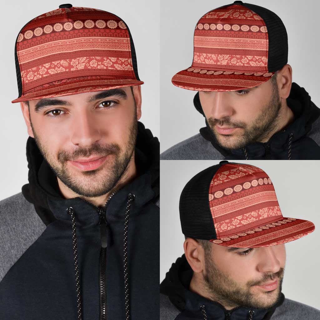 Fiji Marau na Kerisimasi Mesh Trucker Cap Red Tapa Masi Inspired Christmas - Polynesian Pride