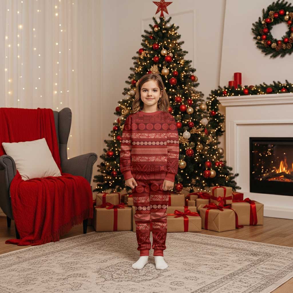 Fiji Marau na Kerisimasi Christmas Pajama Set Red Tapa Masi Inspired Christmas - Polynesian Pride