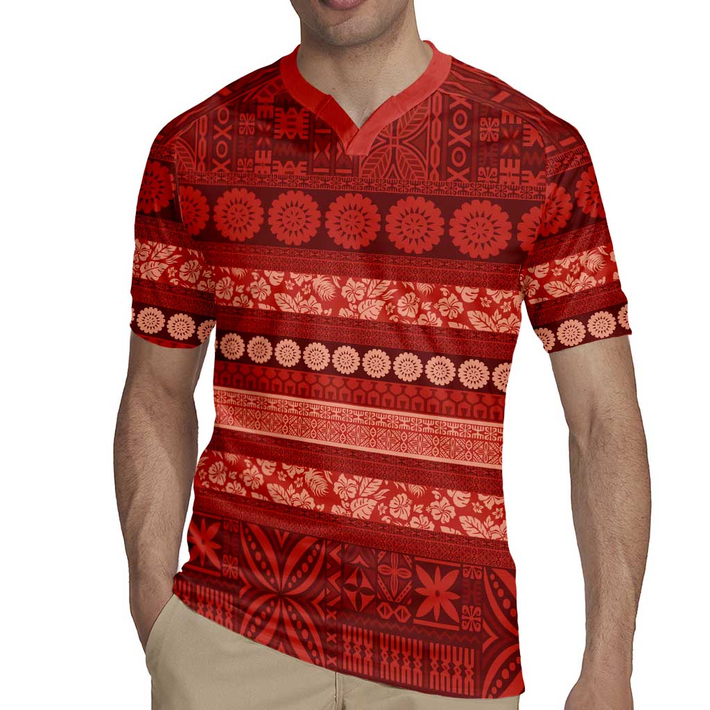Fiji Marau na Kerisimasi Rugby Jersey Red Tapa Masi Inspired Christmas - Polynesian Pride