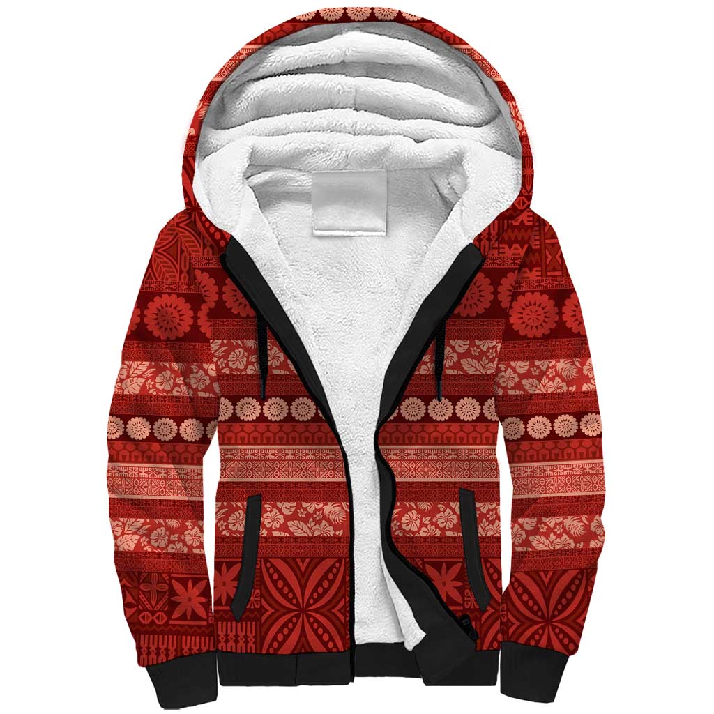 Fiji Marau na Kerisimasi Sherpa Hoodie Red Tapa Masi Inspired Christmas - Polynesian Pride