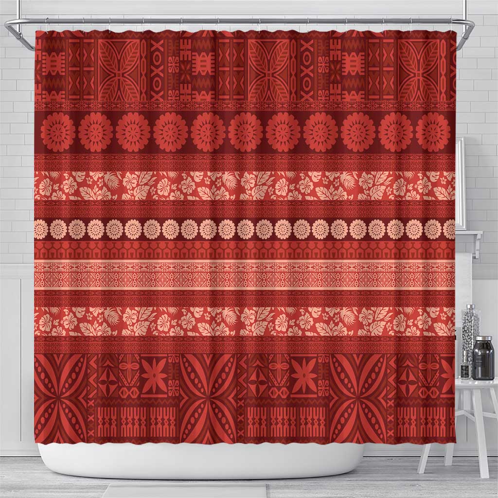Fiji Marau na Kerisimasi Shower Curtain Red Tapa Masi Inspired Christmas - Polynesian Pride