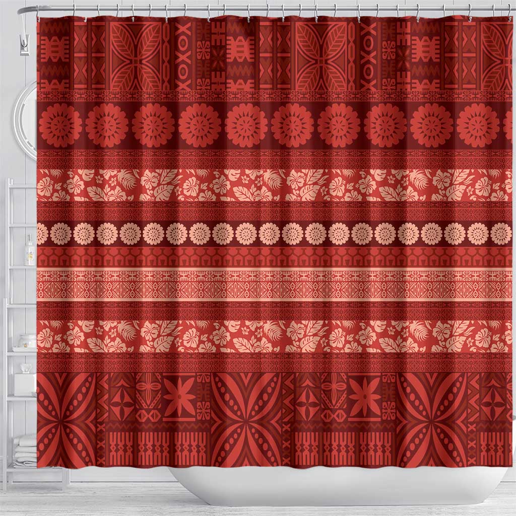 Fiji Marau na Kerisimasi Shower Curtain Red Tapa Masi Inspired Christmas - Polynesian Pride