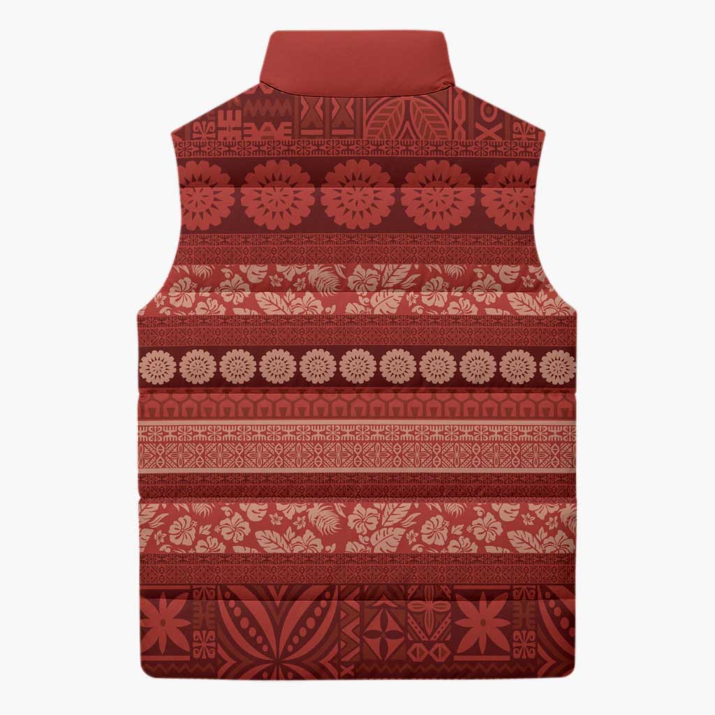 Fiji Marau na Kerisimasi Sleeveless Puffer Jacket Red Tapa Masi Inspired Christmas - Polynesian Pride