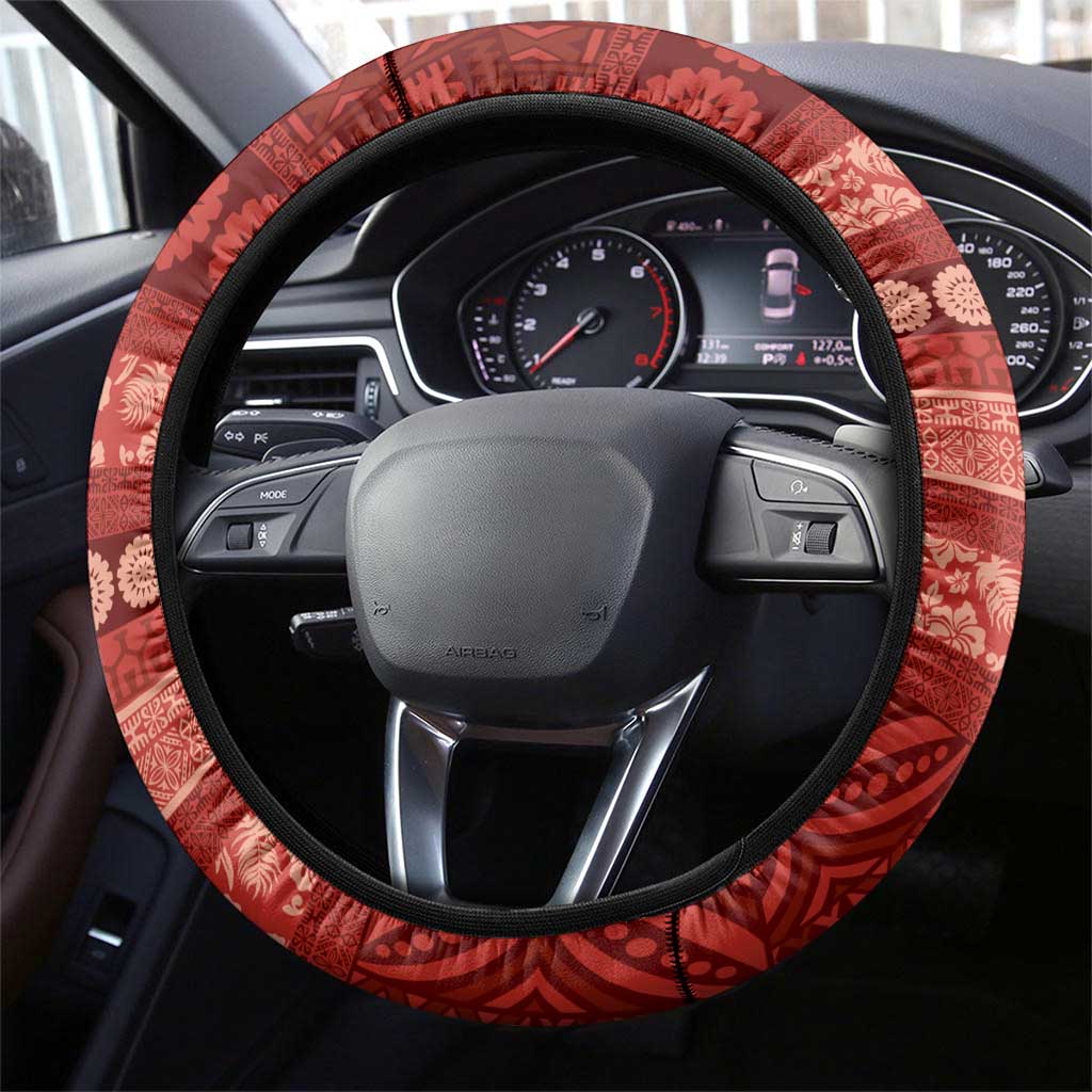 Fiji Marau na Kerisimasi Steering Wheel Cover Red Tapa Masi Inspired Christmas - Polynesian Pride