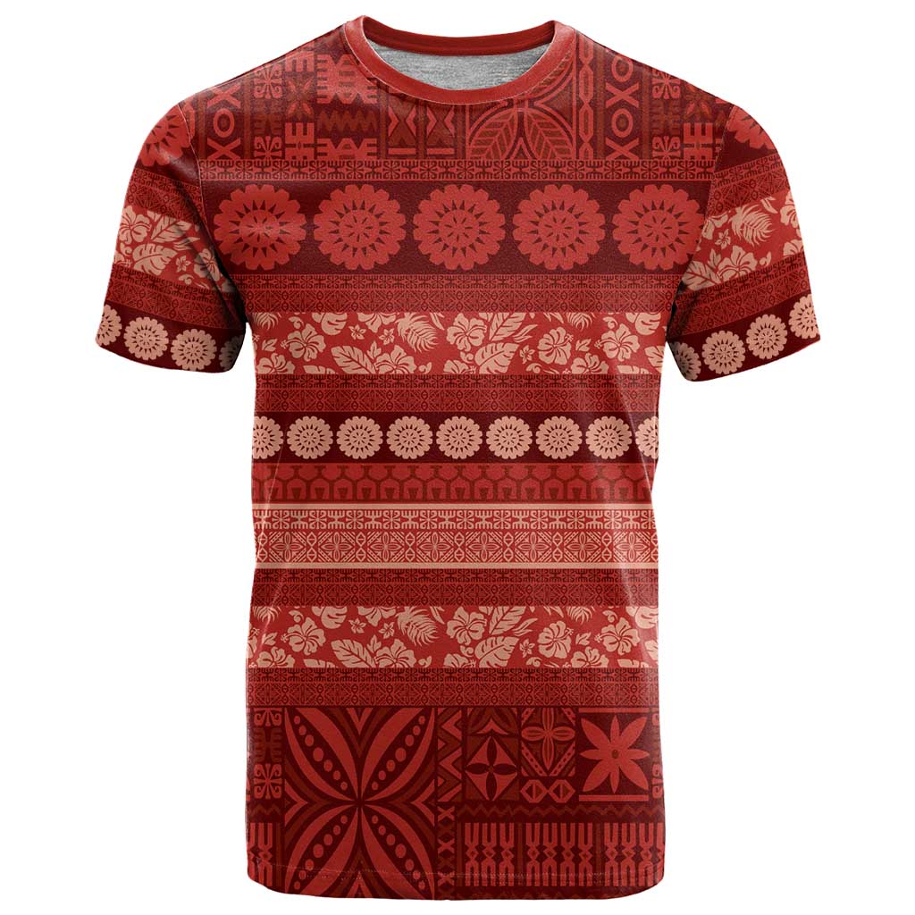 Fiji Marau na Kerisimasi T Shirt Red Tapa Masi Inspired Christmas - Polynesian Pride