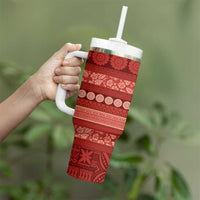Fiji Marau na Kerisimasi Tumbler With Handle Red Tapa Masi Inspired Christmas - Polynesian Pride
