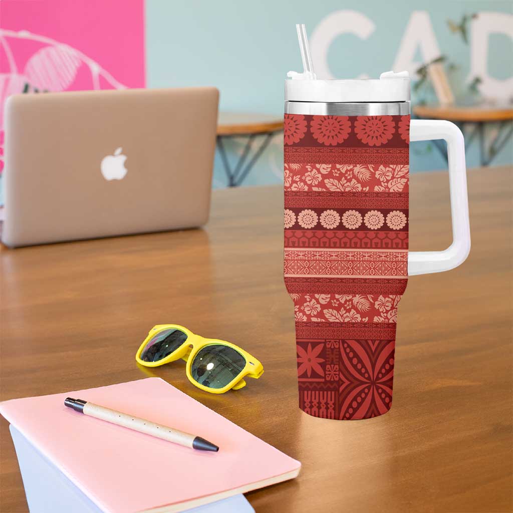 Fiji Marau na Kerisimasi Tumbler With Handle Red Tapa Masi Inspired Christmas - Polynesian Pride